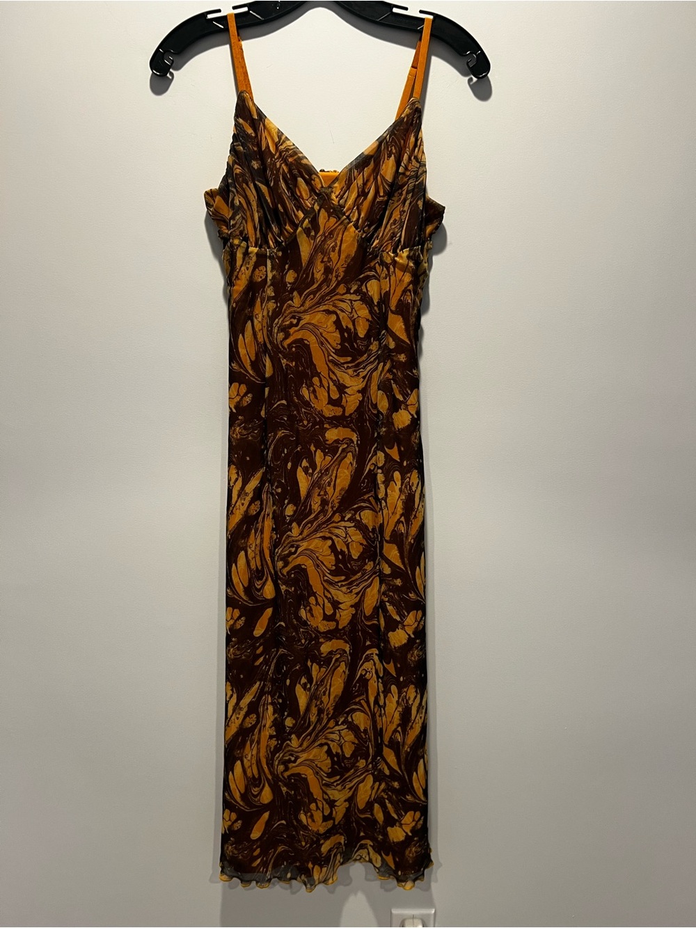 Urban Outfitters Yellow and Brown Marble-Print Maxi Dress